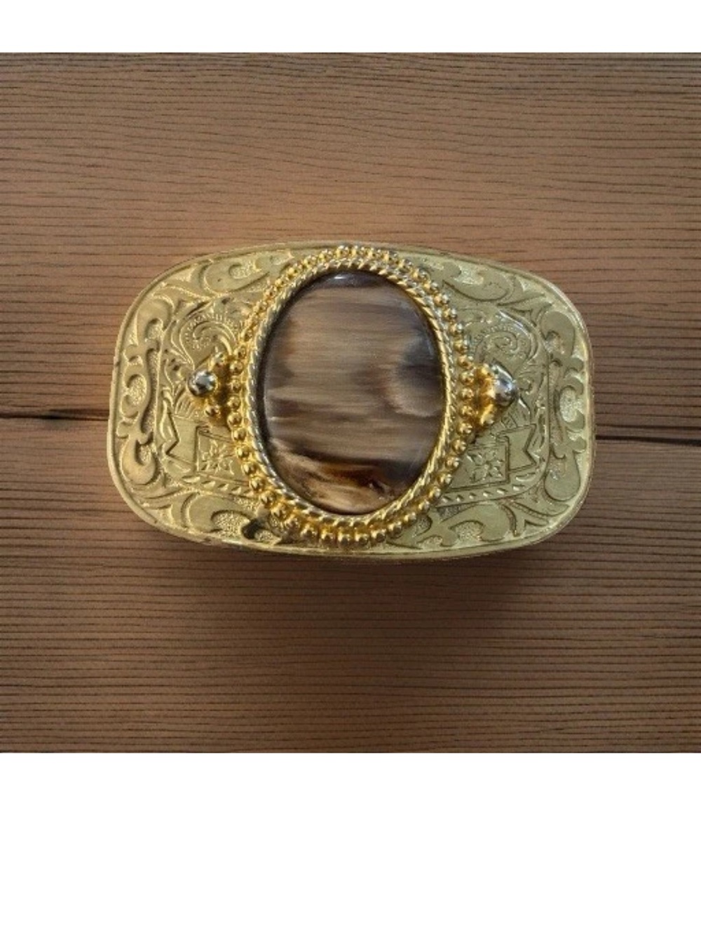 Vintage Ornate Women’s Small Western Brass with Stone Inlay Belt Buckle